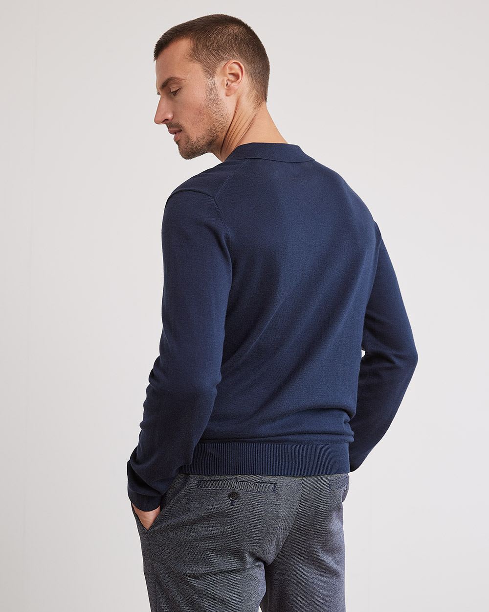 Long-Sleeve Cotton Polo with Johnny Collar