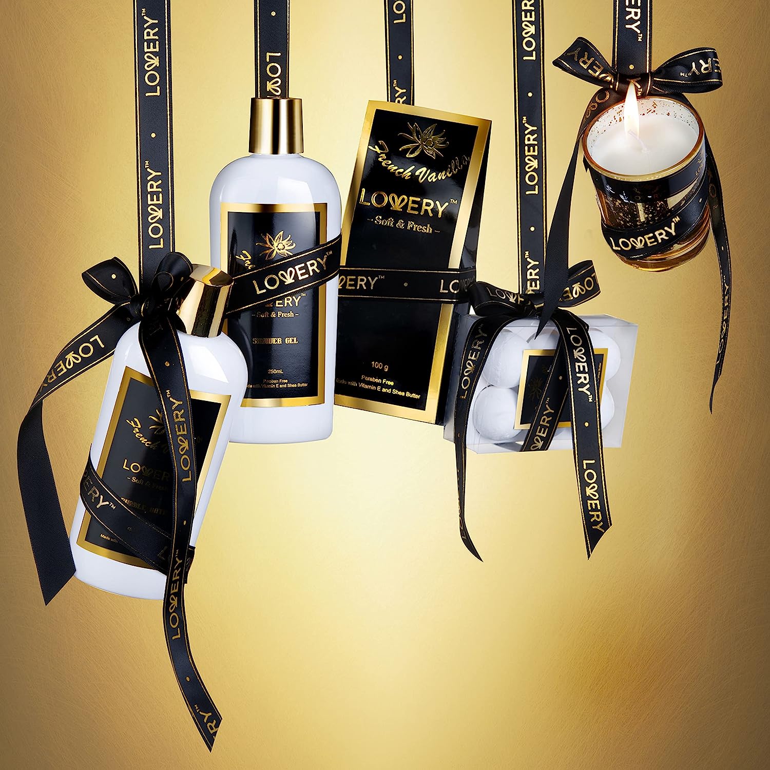 Lovery Gift Basket Set - Relaxing Home Spa Kit - Scented Spa Candle