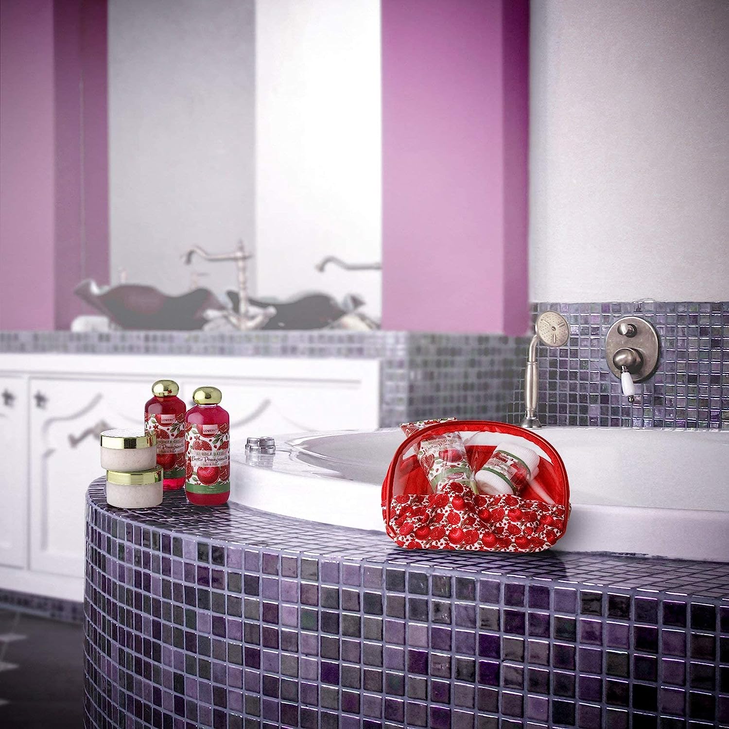 Lovery Home Spa Gift Basket - Exotic Pomegranate - 8 Pc Set