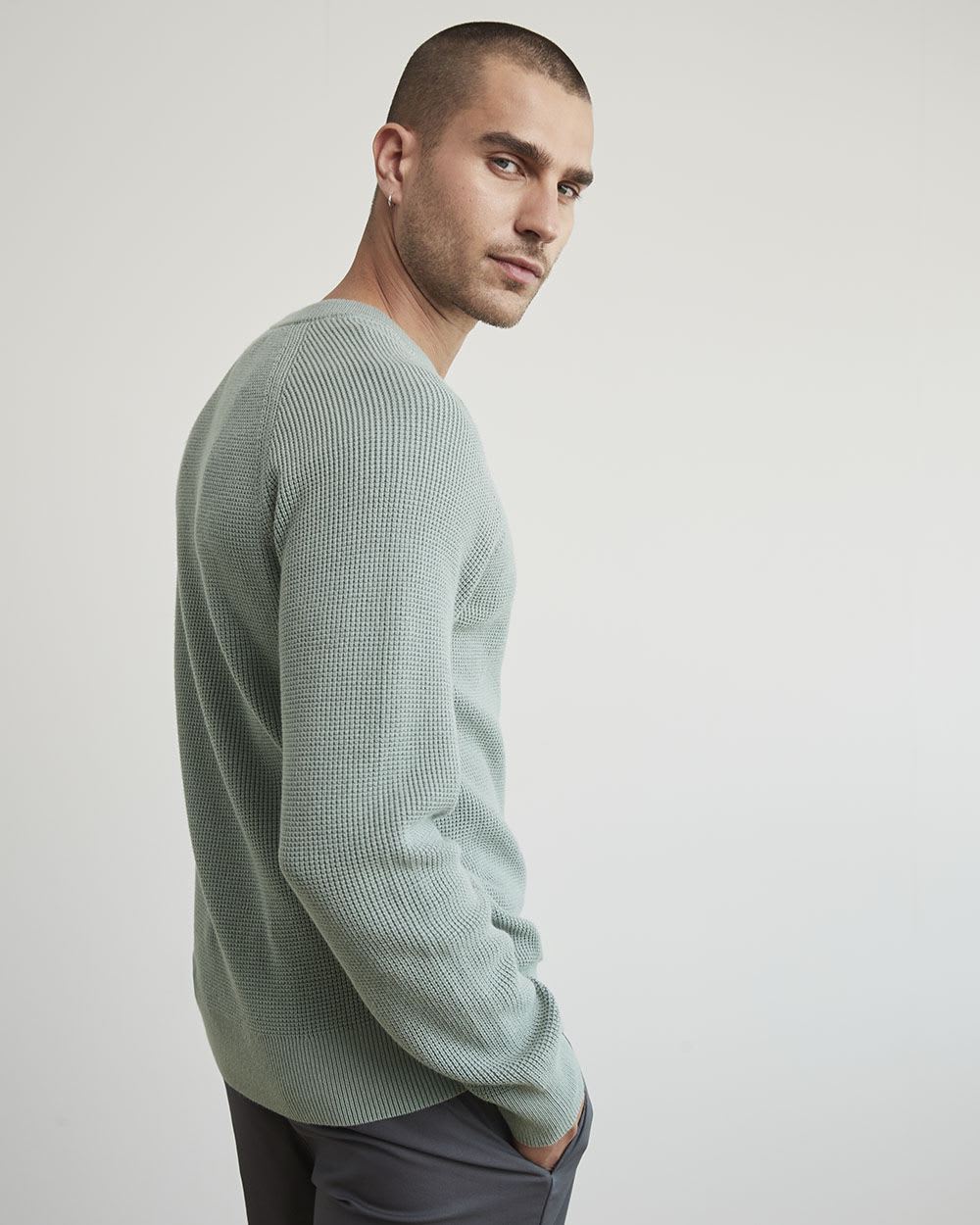 Long-Sleeve Crew-Neck Waffled Sweater