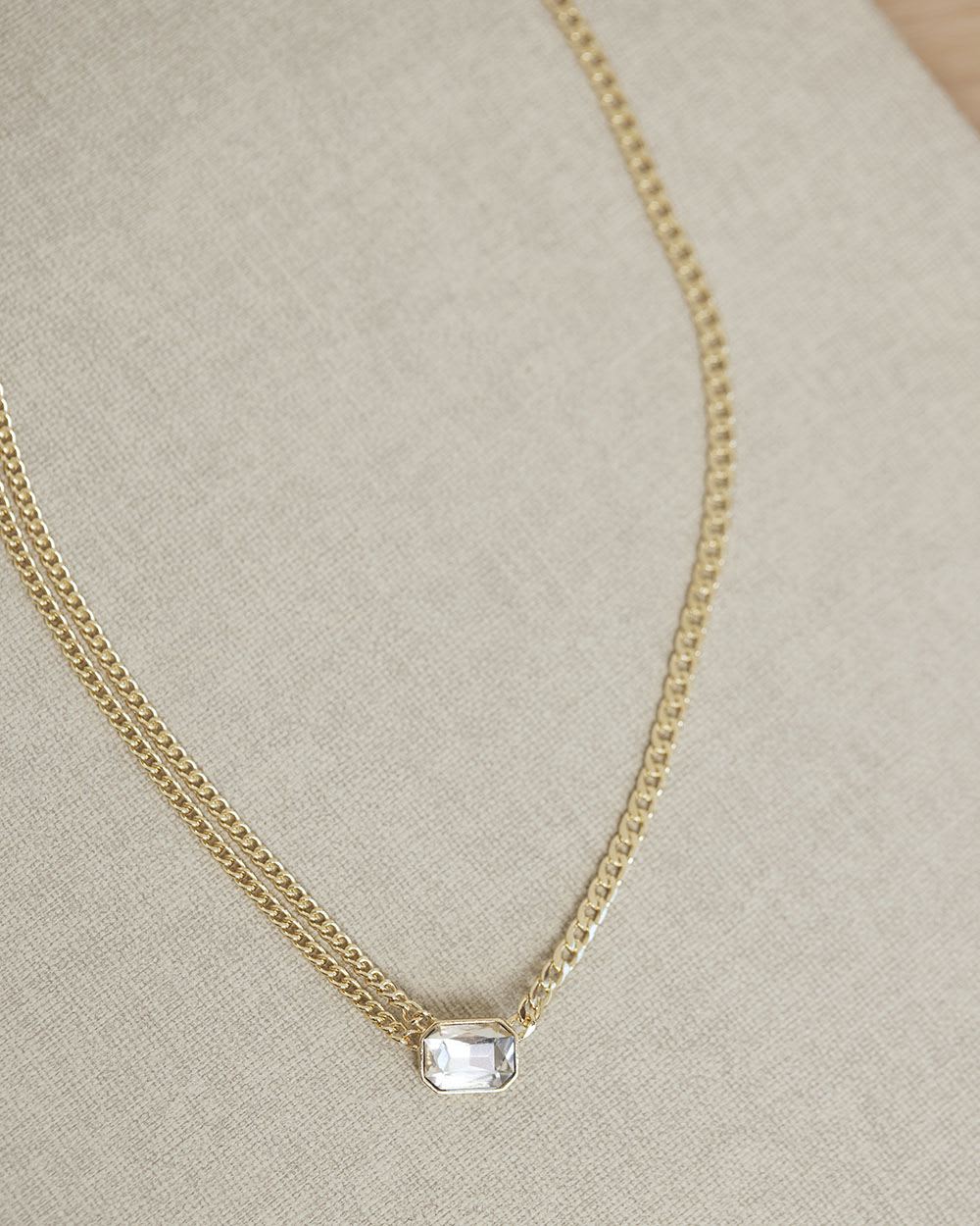 Short Double-Chain Necklace with Stone Pendant