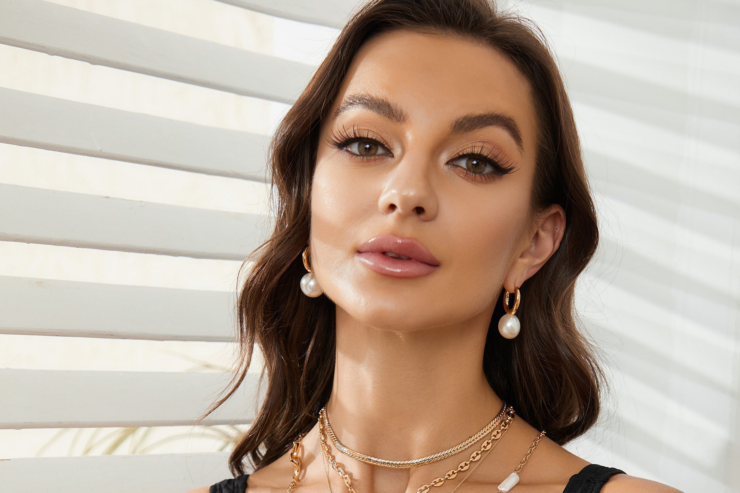 Classicharms-Gold Pearl Drop Hoop Earrings