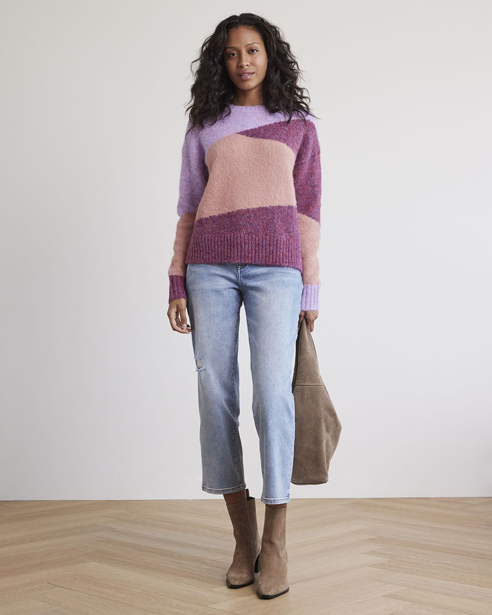 Relaxed-Fit Crew-Neck Colour-Blocked Sweater