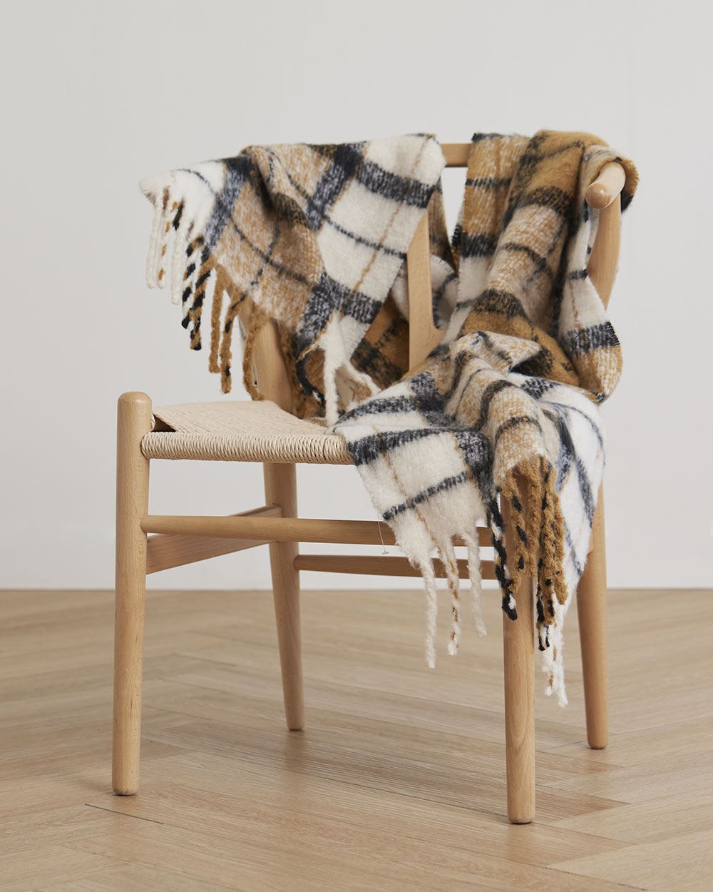 Plaid Blanket Scarf with Fringes
