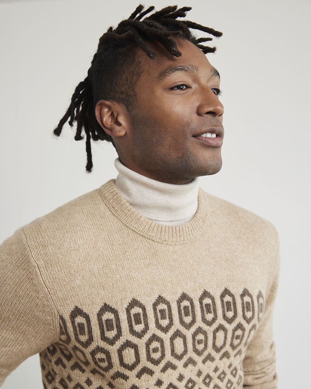 Long-Sleeve Crew-Neck Sweater with Geometric Fair-Isle Pattern