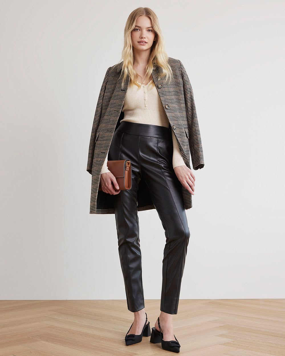 Long-Sleeve Ribbed Bodycon Sweater with V Neckline