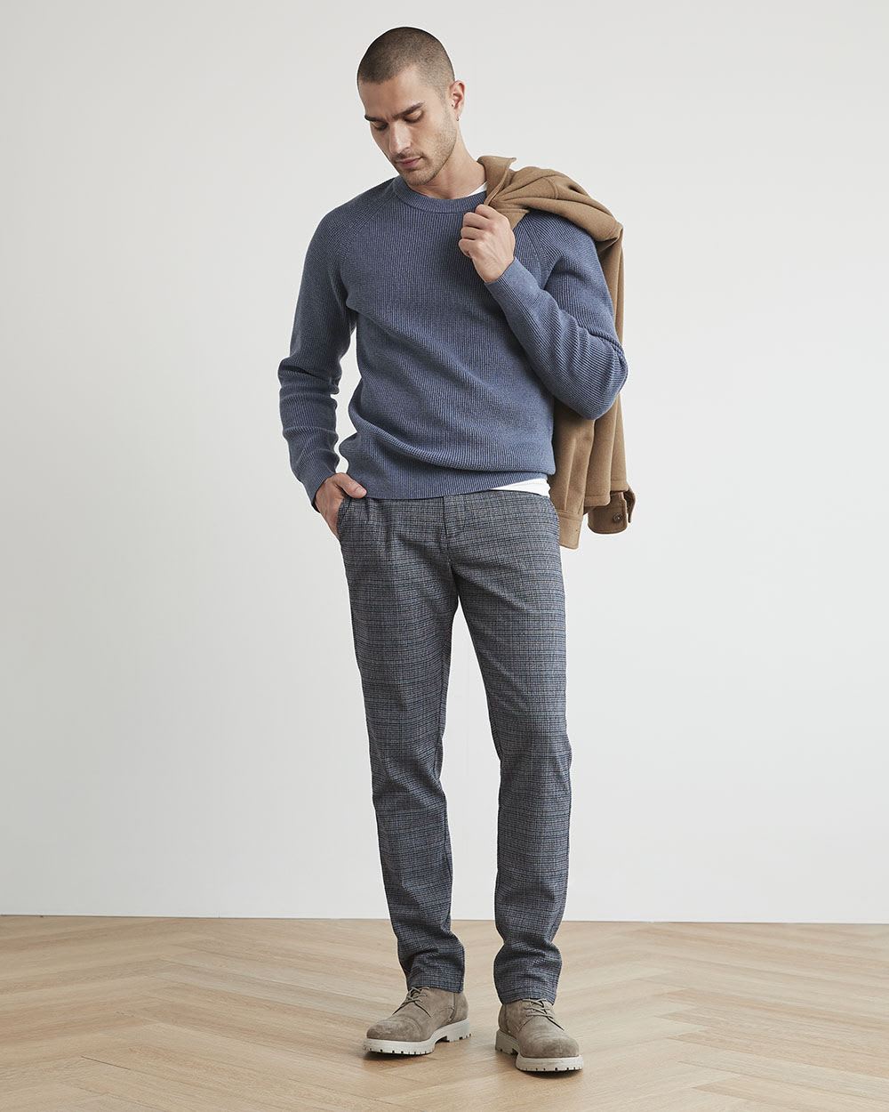 Slim-Fit Houndstooth Brushed Pants