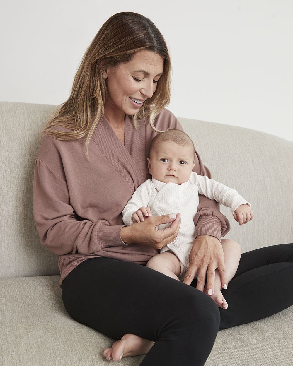 Long-Sleeve Fleece Top with Wrap V Neckline - Thyme Maternity