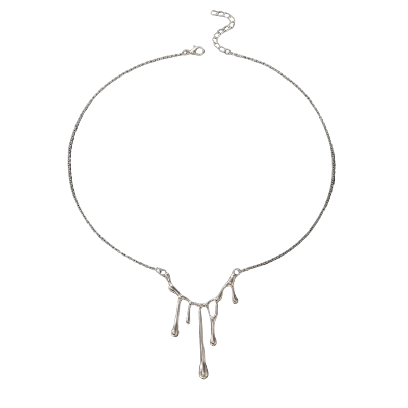 Silvertone Dripping Necklace- Don't AsK