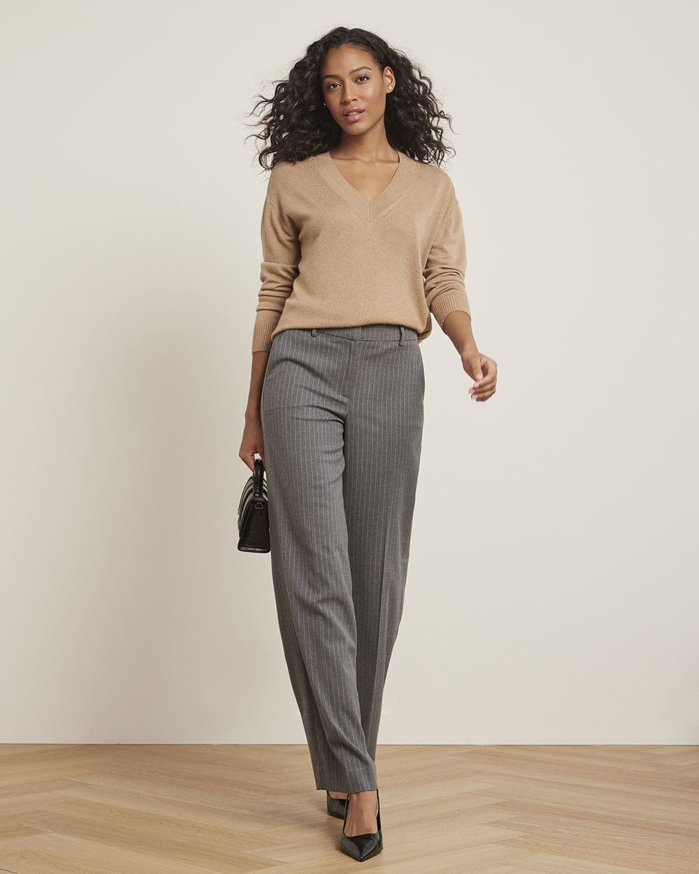 Long-Sleeve V-Neck Cashmere-Blend Sweater