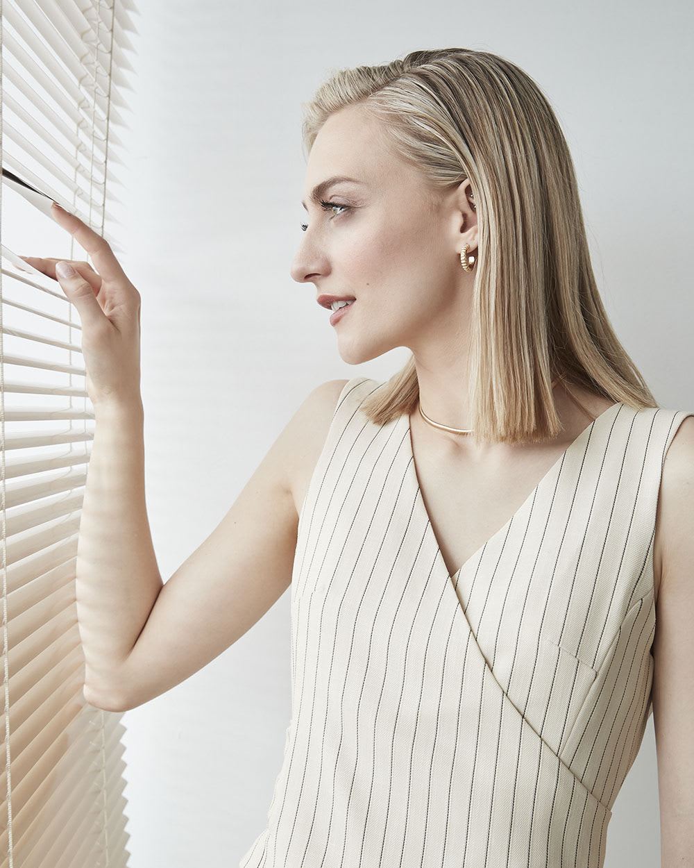 Textured Stripe Wrap Sleeveless Vest Blouse