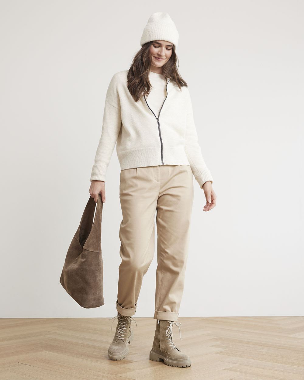 Long-Sleeve Mock-Neck Zipped Cardigan