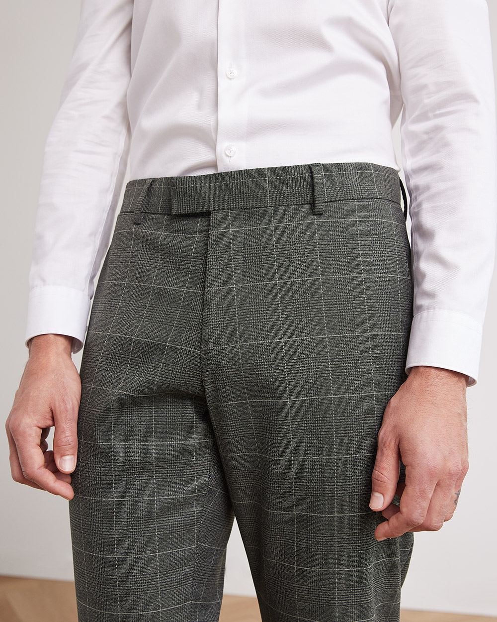 Tailored-Fit Grey Checkered Suit Pant