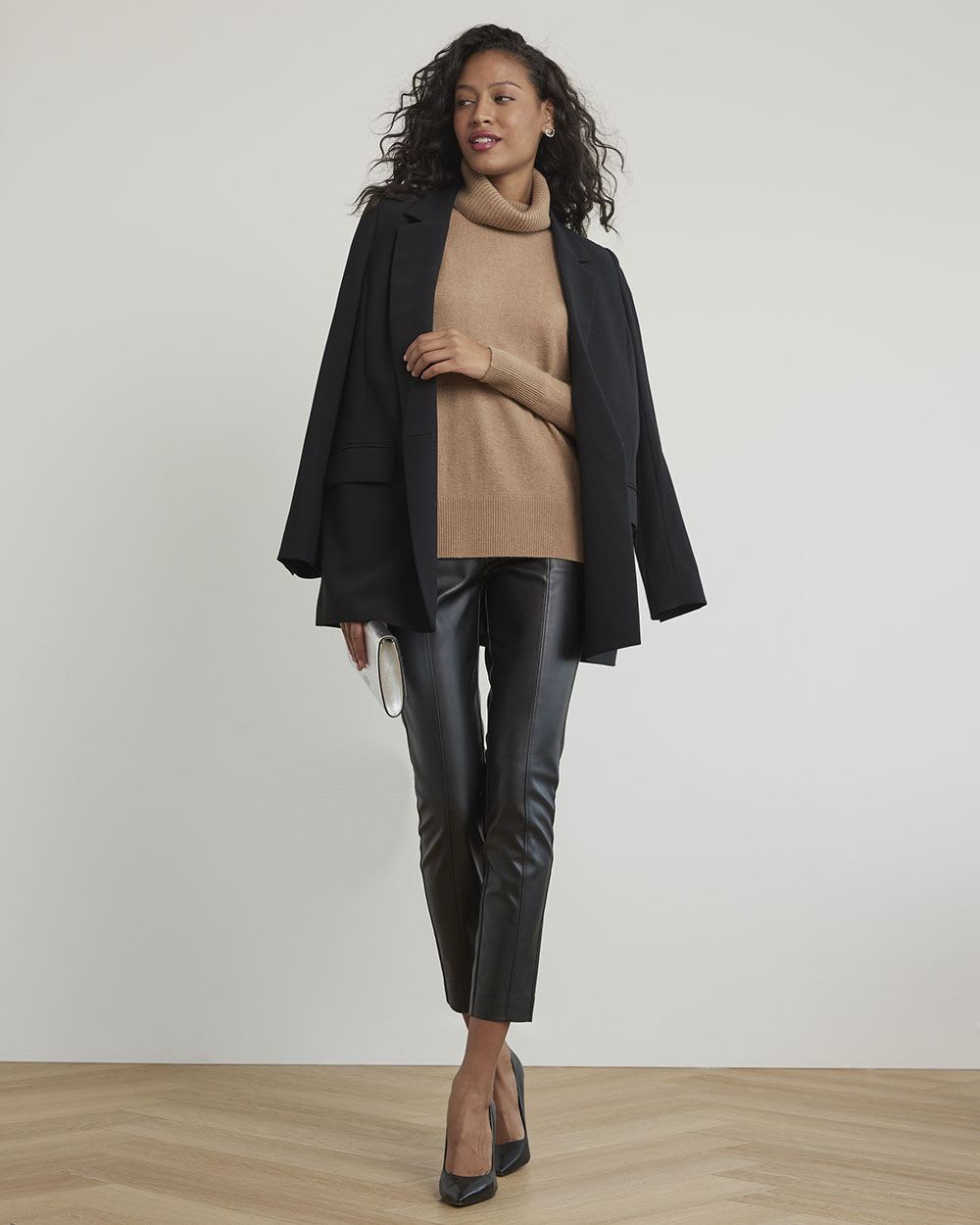 Long-Sleeve Funnel-Neck Cashmere-Blend Sweater