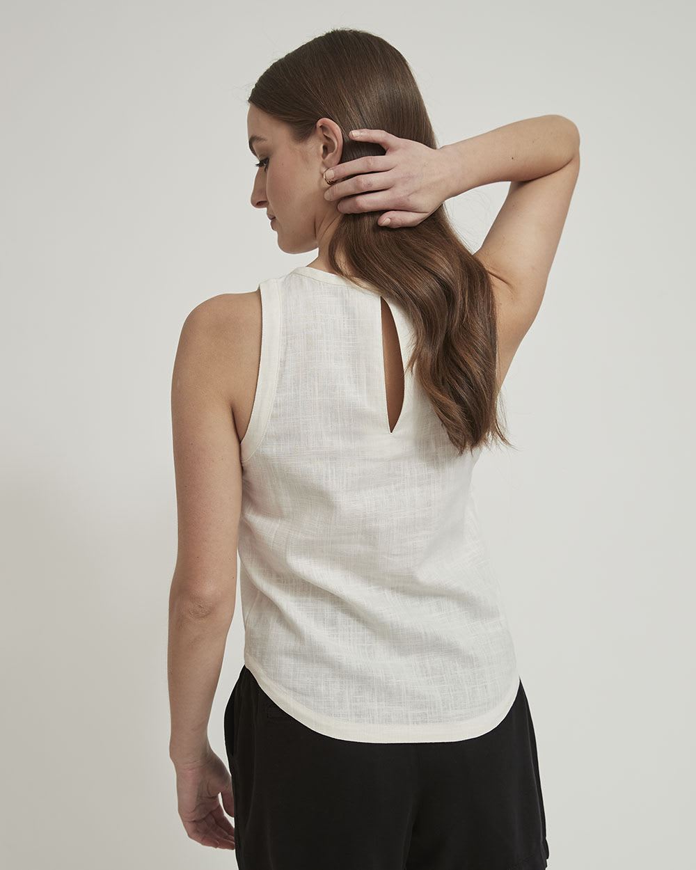 Crew-Neck Cami with Crosshatch Details