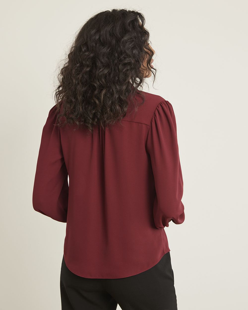 Long-Sleeve Buttoned-Down Silky Crepe Blouse
