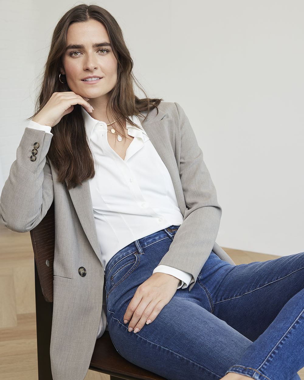 Twill Loose Open Long Blazer