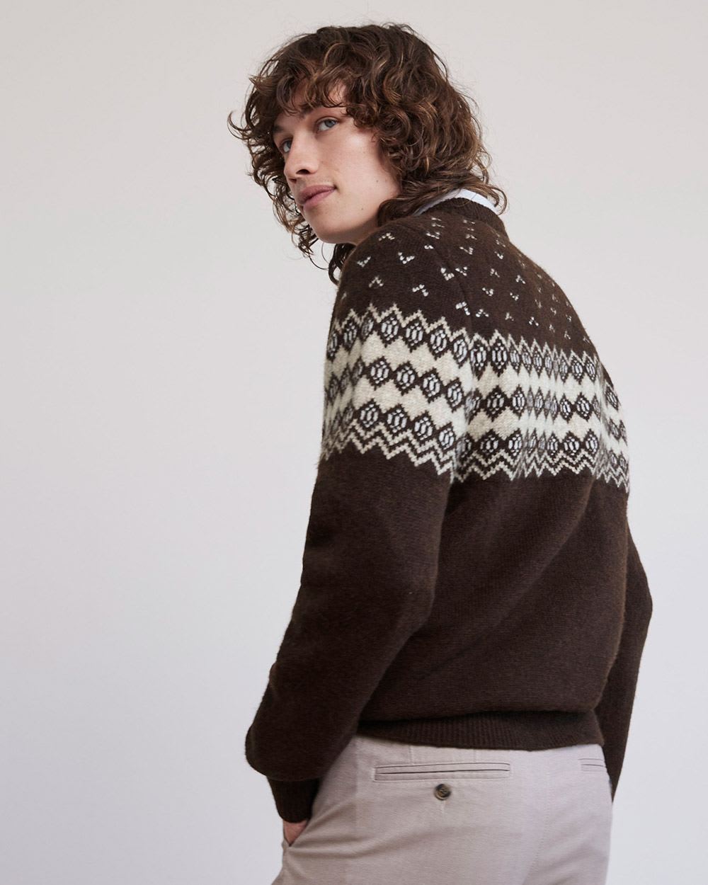 Long-Sleeve Crew-Neck Sweater with Navajo Pattern