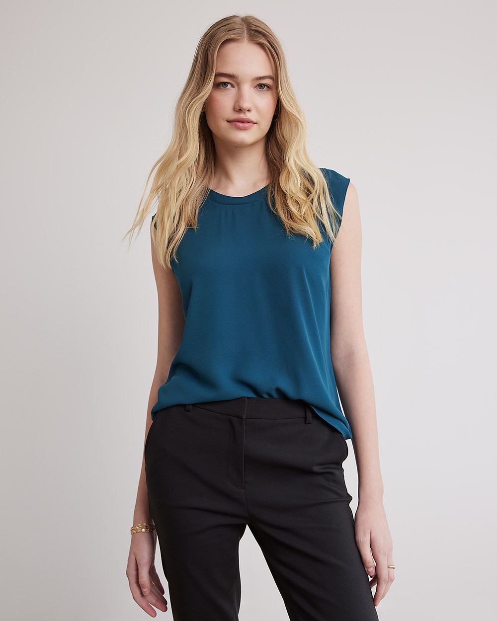 Solid Silky Crepe Cap Sleeve Blouse