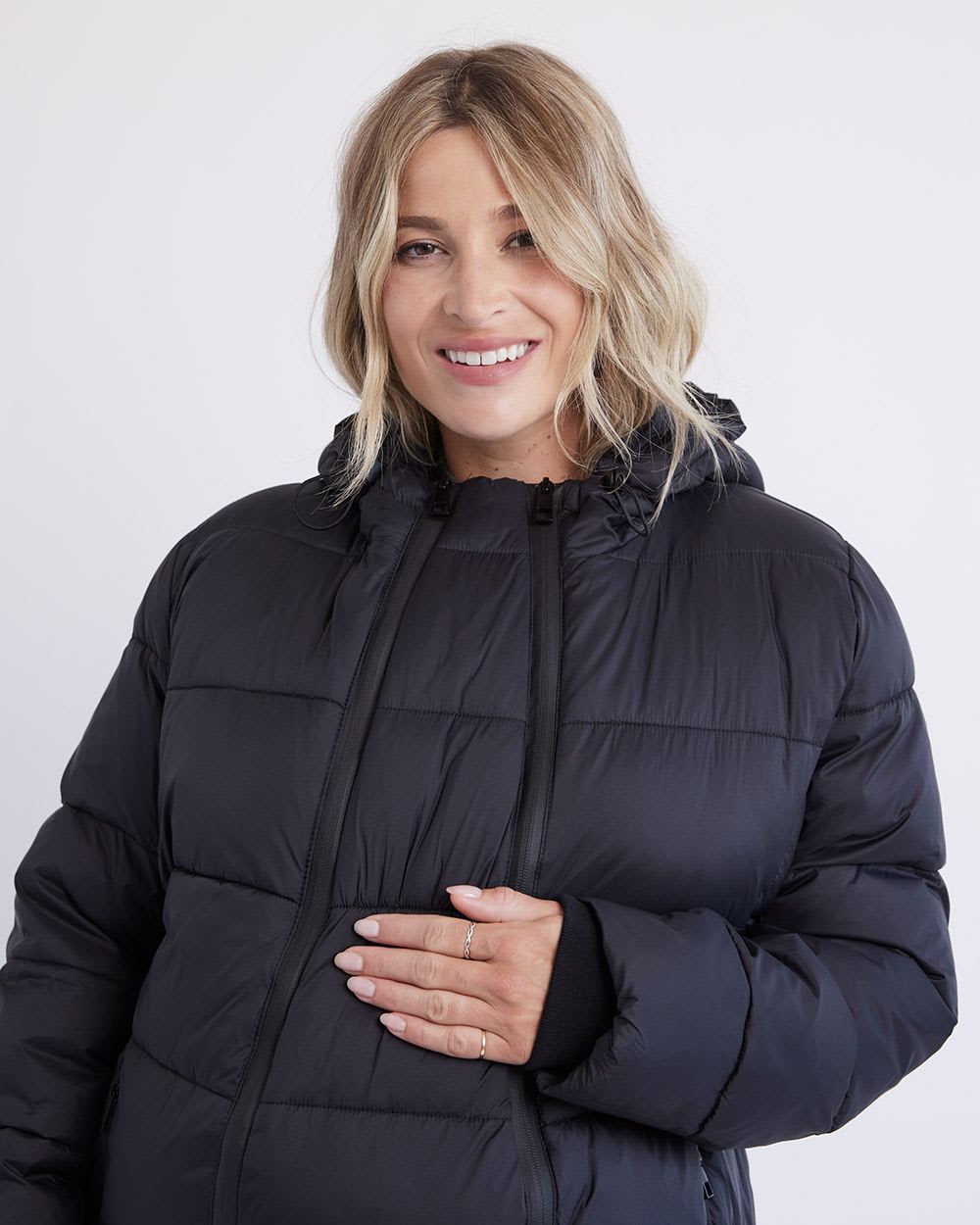 Hooded Puffer Jacket with Extension - Thyme Maternity