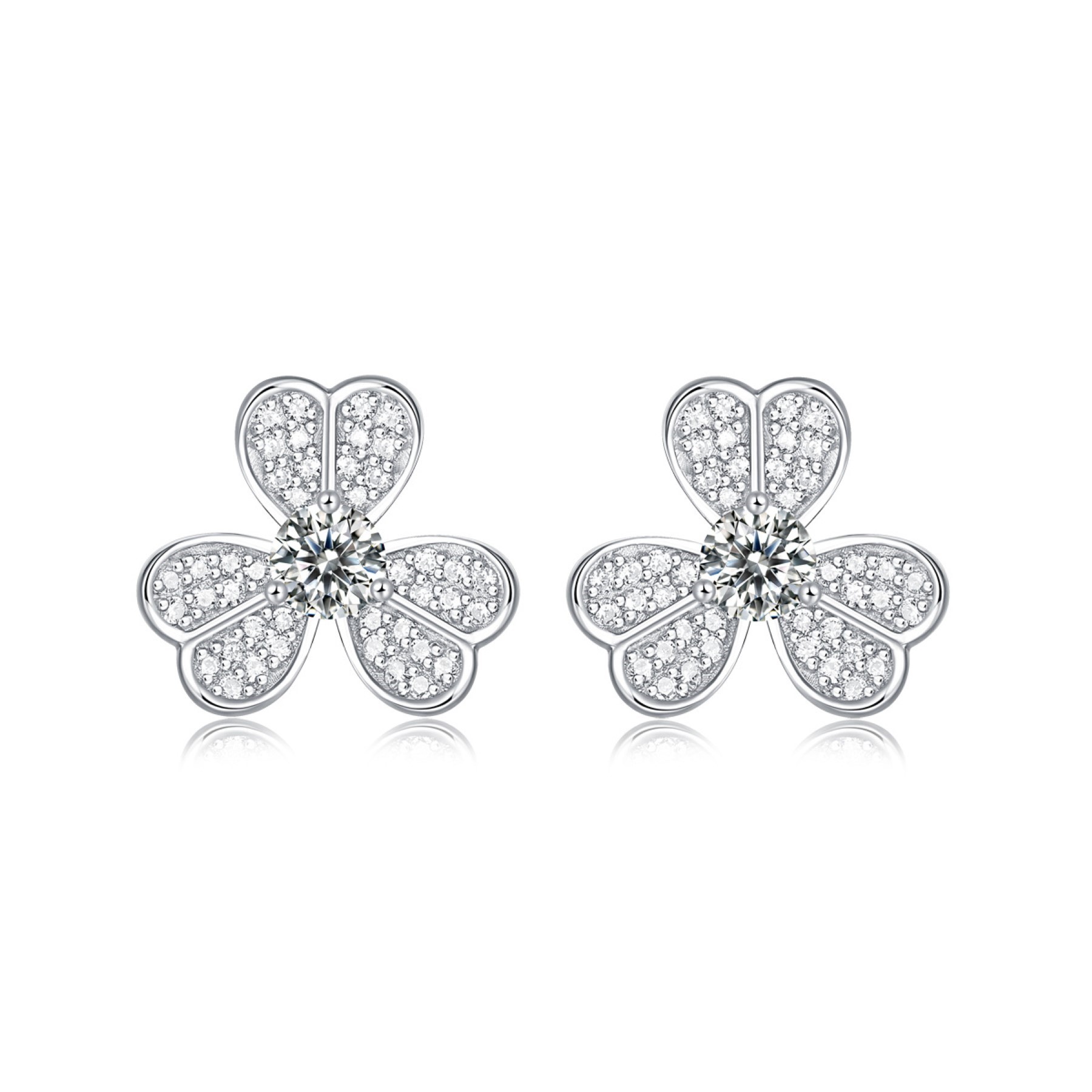 SV Sterling Silver with 0.25ctw Lab Created Moissanite Blooming Flower Petal Stud Earrings