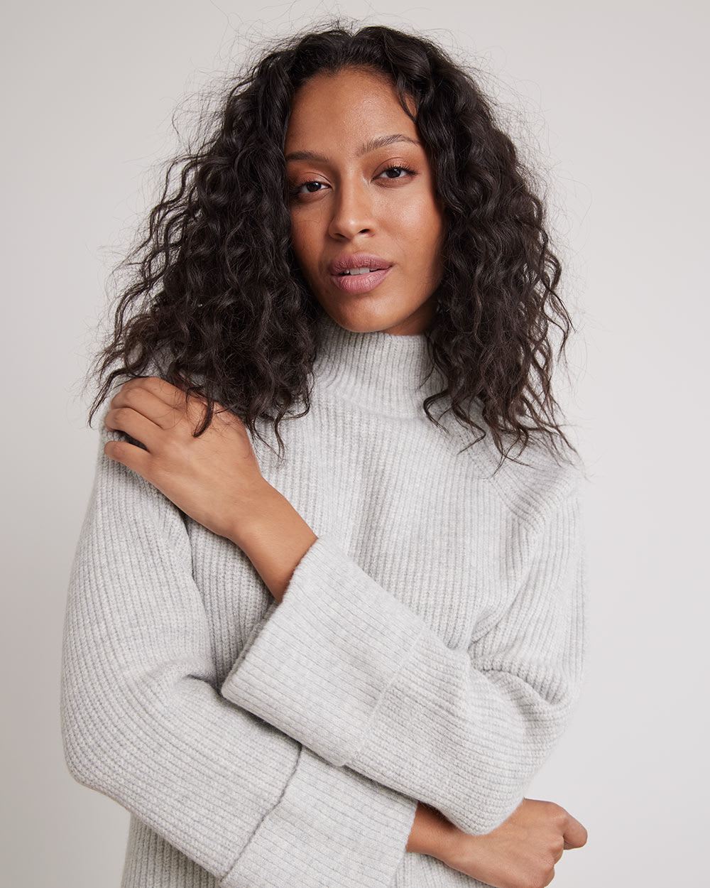 Relaxed-Fit Long-Sleeve Mock-Neck Tunic Sweater