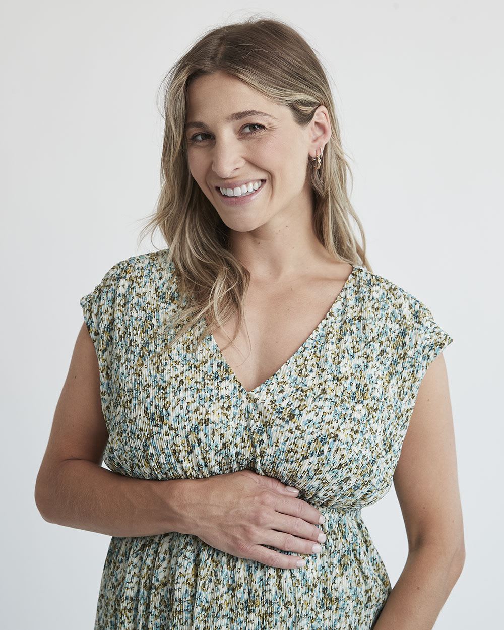 Crinkle Knit Sleeveless Deep V Top - Thyme Maternity