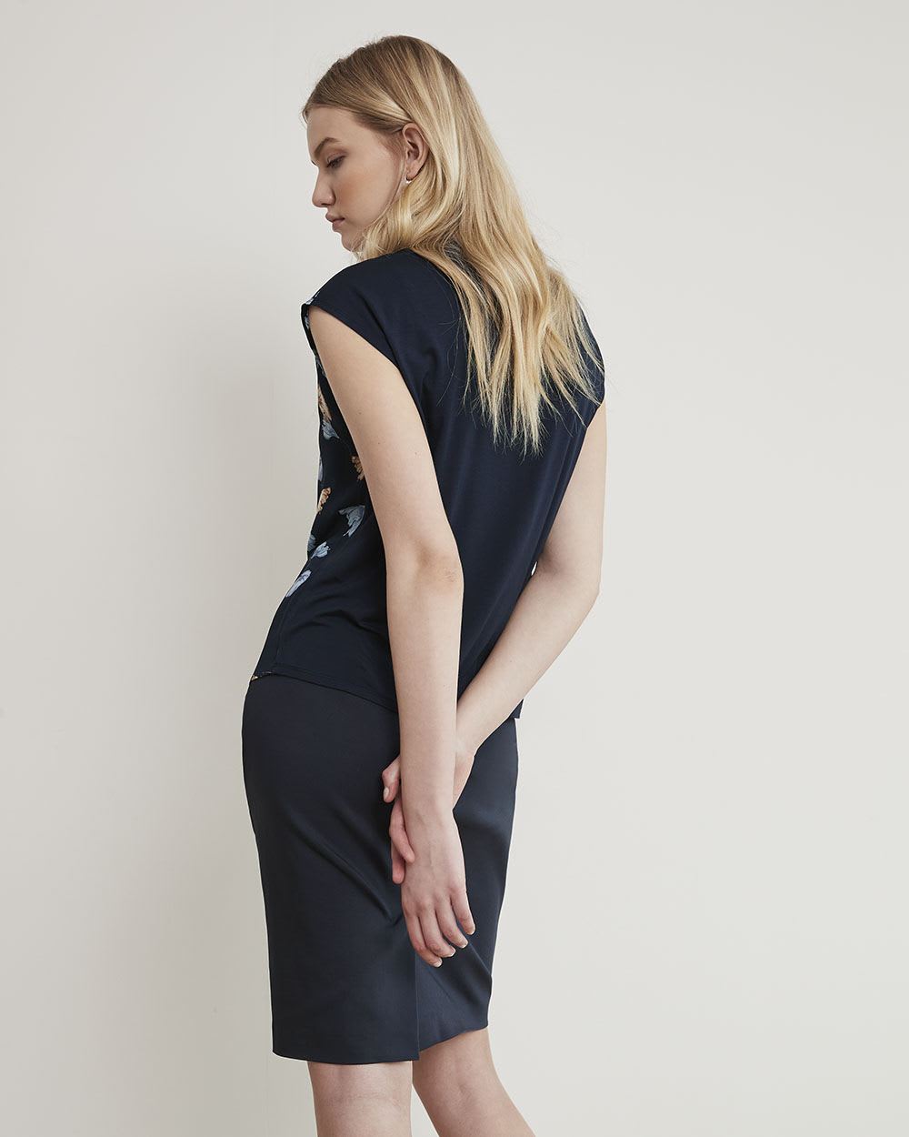 Mix-Media Tee with Shirt Collar