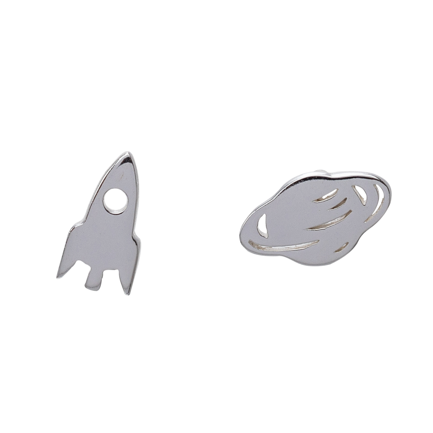 Ag Sterling - Sterling Silver Rocket Planet Asymmetrical Stud Earrings