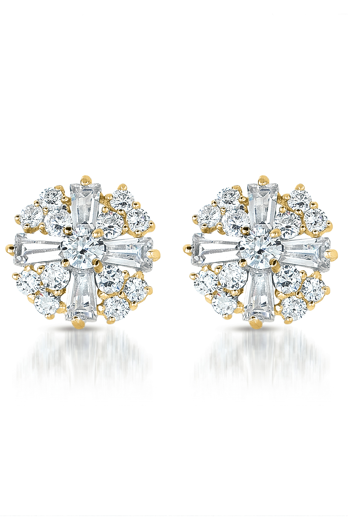 Genevive Cubic Zirconia Sterling Silver Rhodium Plated,14K Gold Plated Round Baguette Earrings
