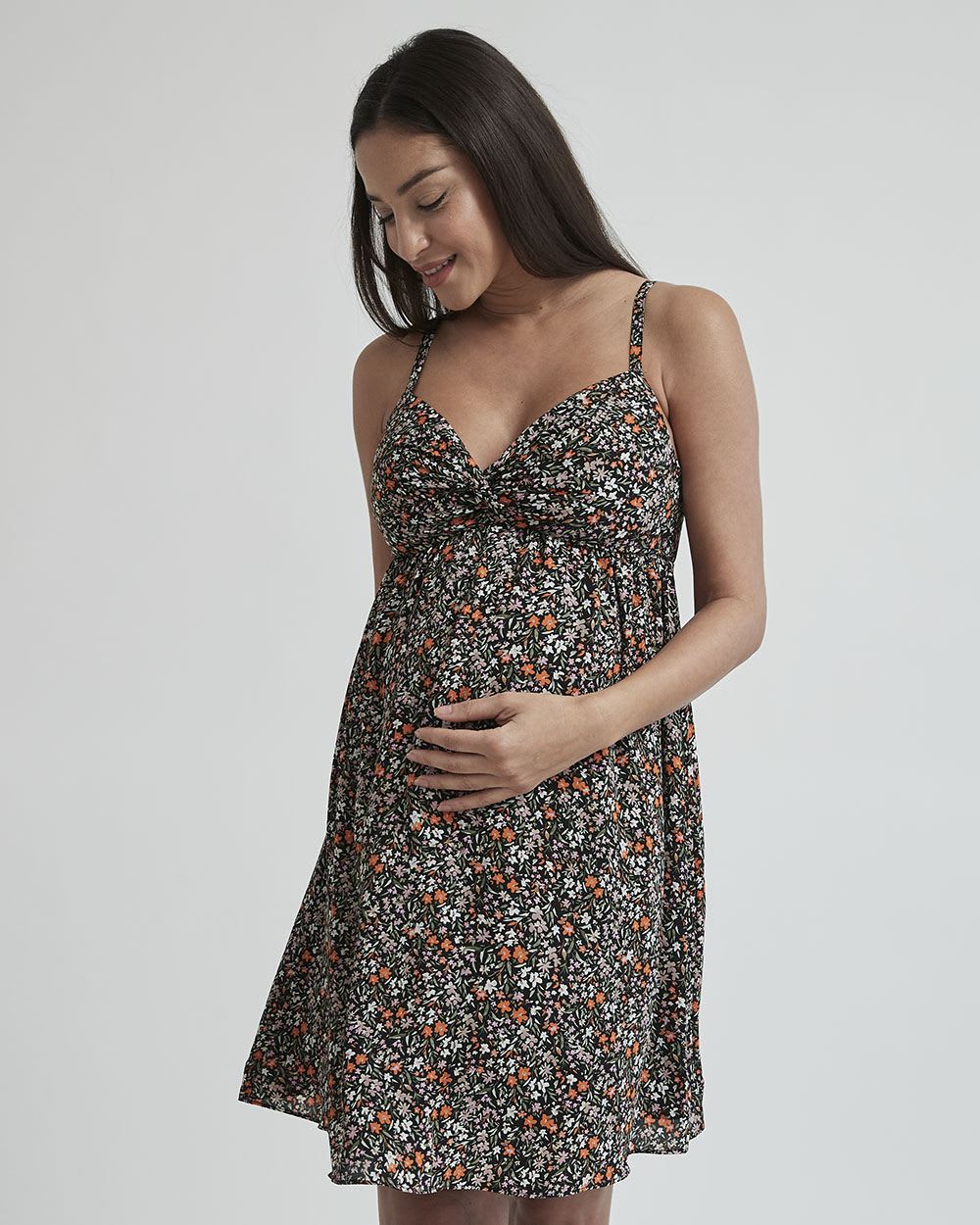 Silky Crepe Twist Front Sleeveless Dress - Thyme Maternity
