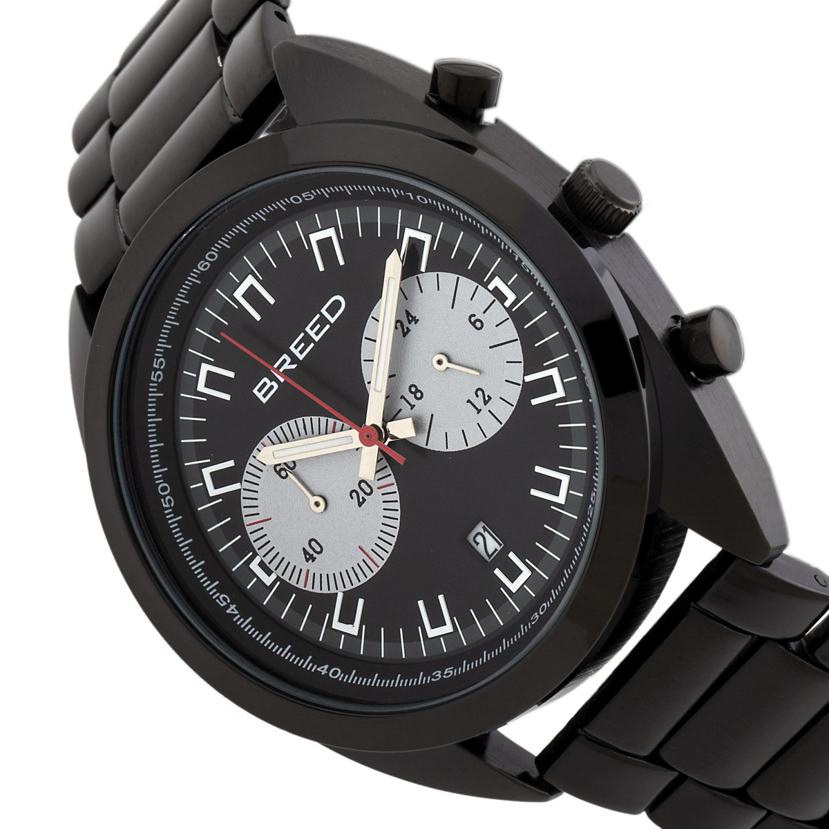 Breed - Racer Chronograph Bracelet Watch w/Date - Silver/Black