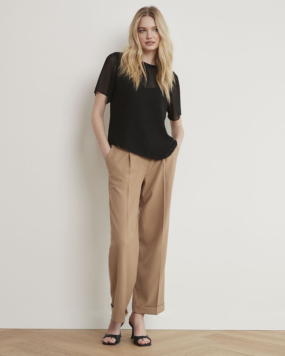 Short-Sleeve Chiffon Blouse with Removable Lining