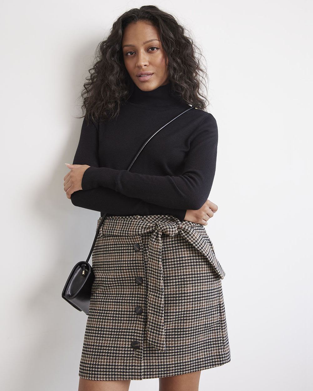 High-Rise Short Houndstooth Skirt