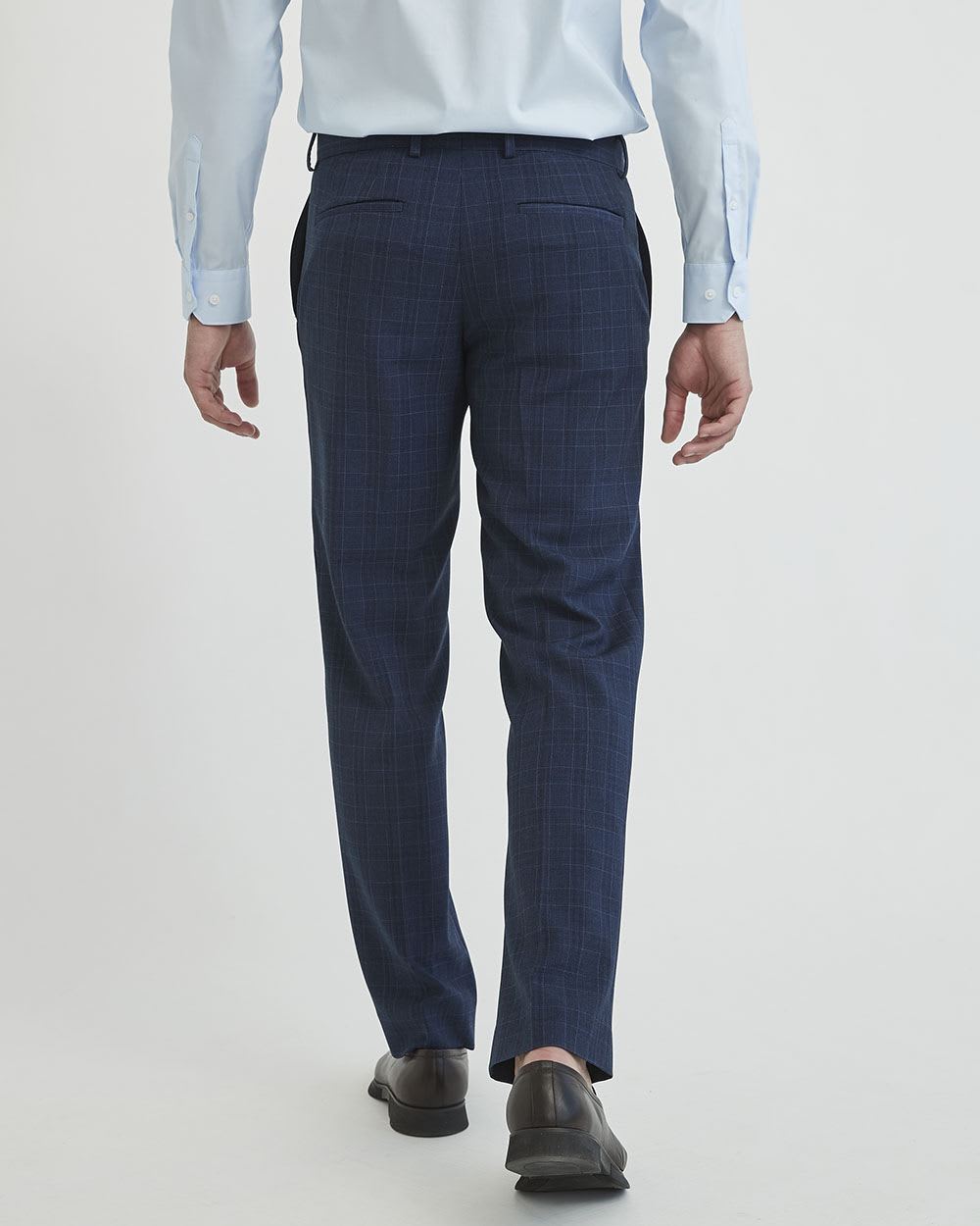 Regular Fit Stretch Blue Checkered Suit Pant