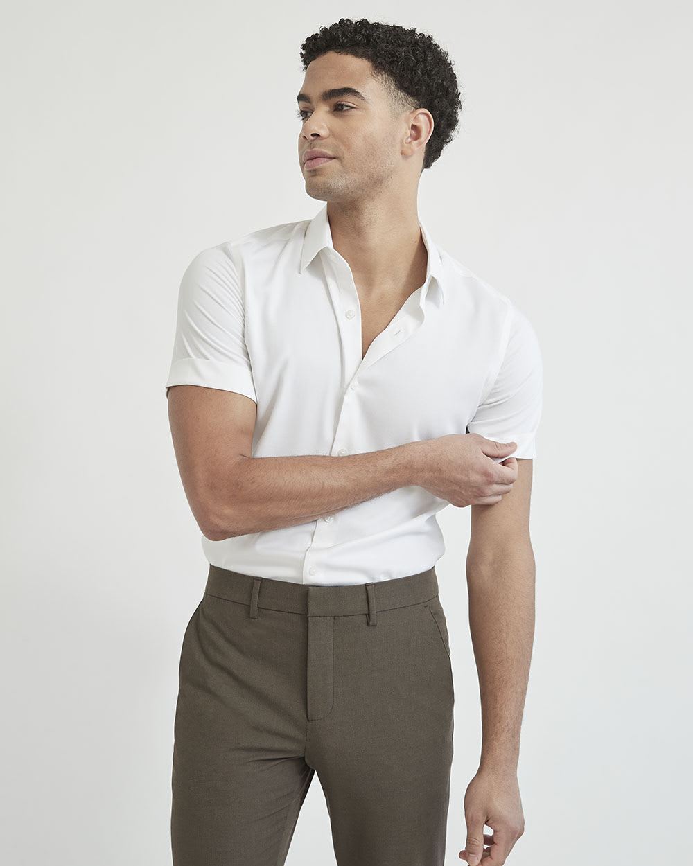 Slim Fit Roll-Up Short Sleeve Dress Shirt