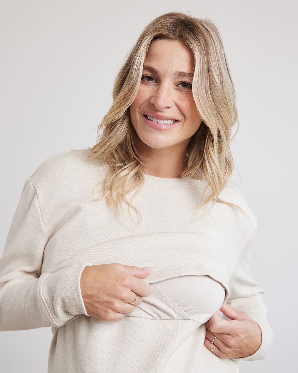 Long-Sleeve Nursing Crew-Neck Top - Thyme Maternity
