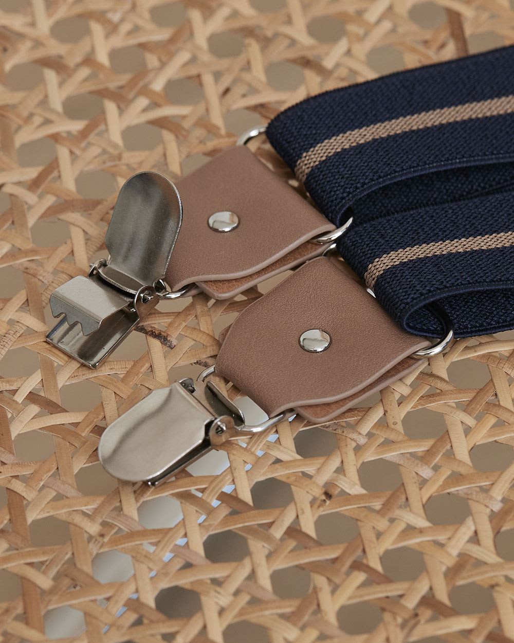 Navy Suspenders with Beige Stripe