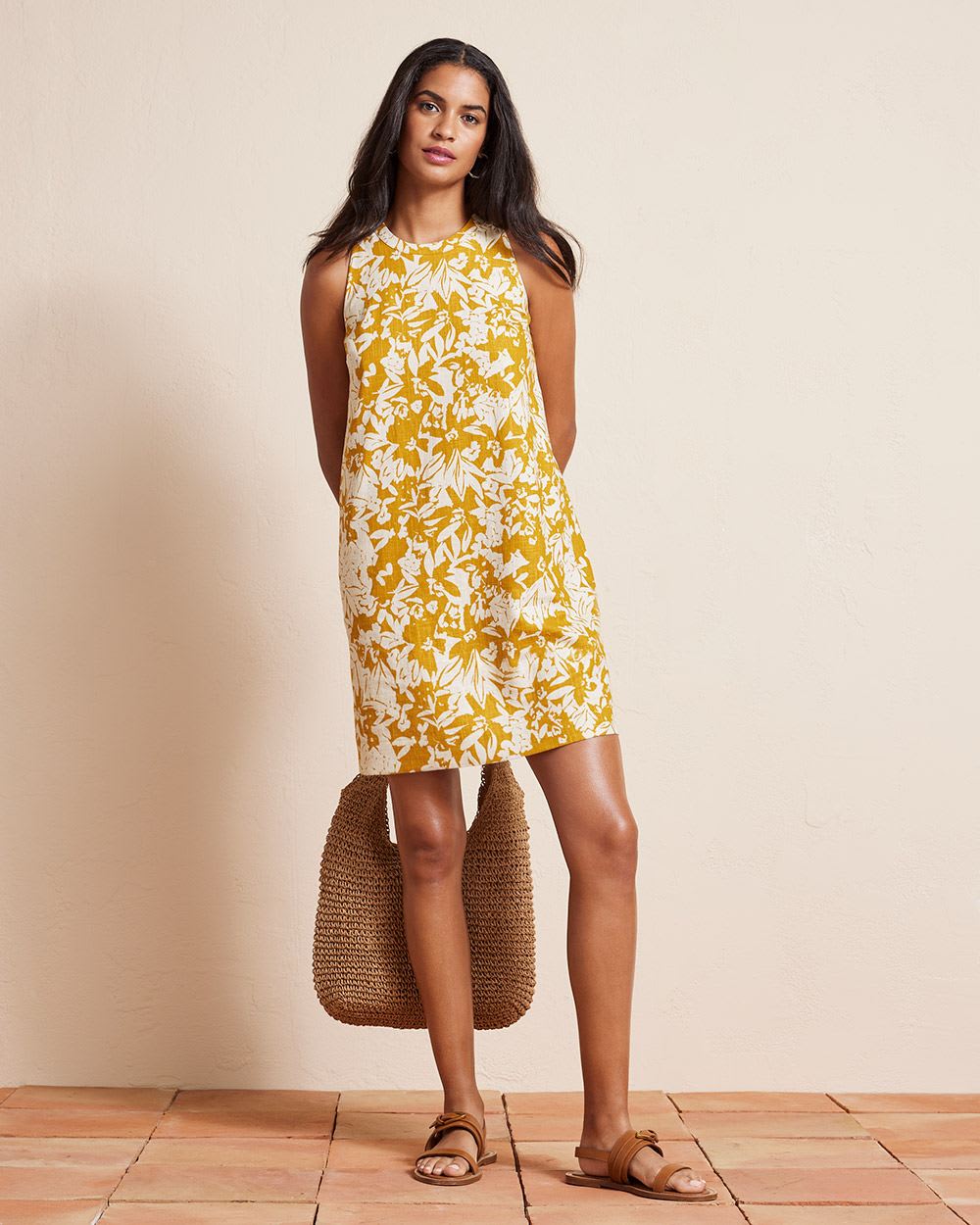 Sleeveless Halter-Neck Linen Shift Dress