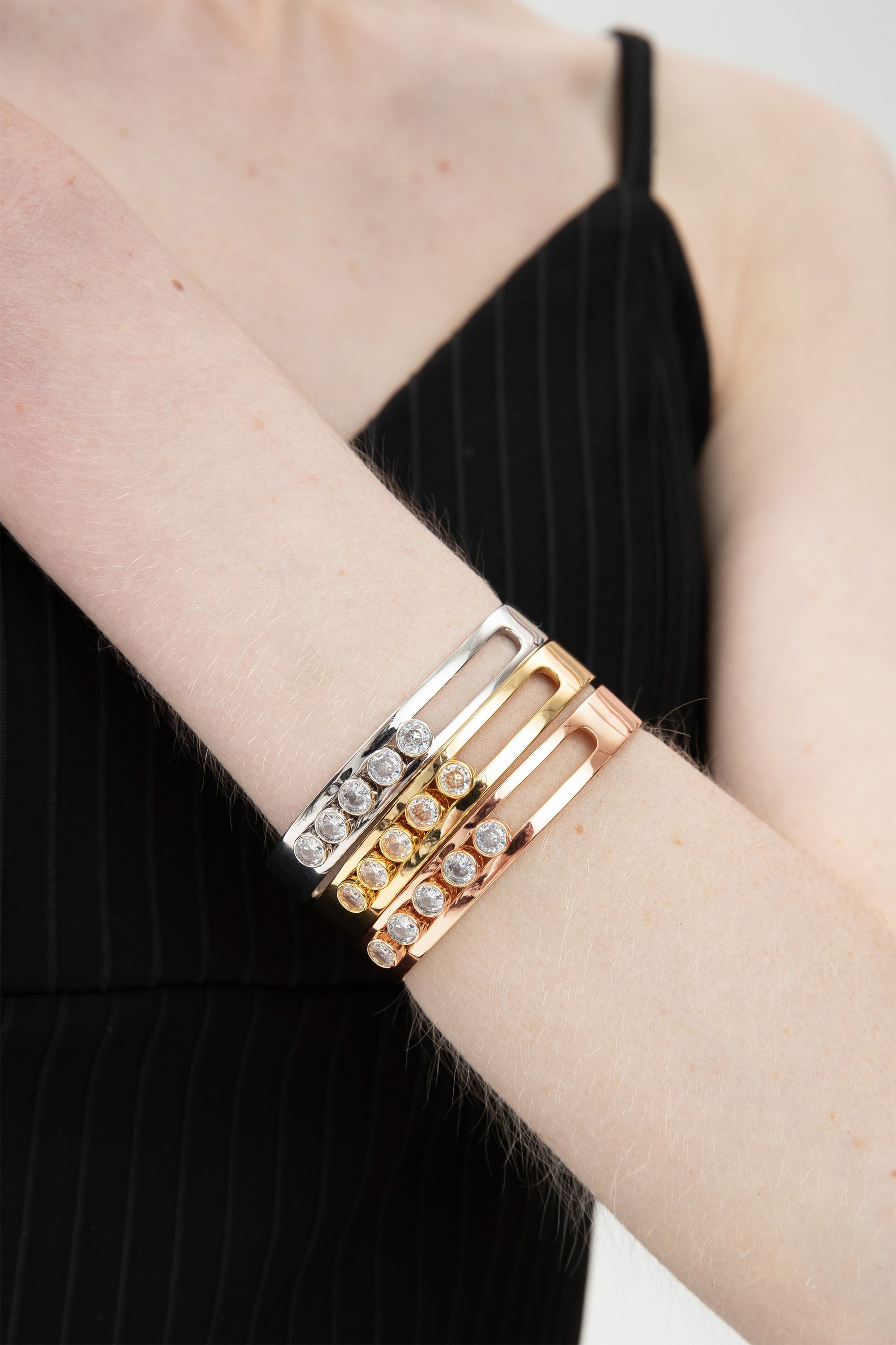 Classicharms-Audrey Twinkling Zirconia Half Crescent Bangle Bracelet