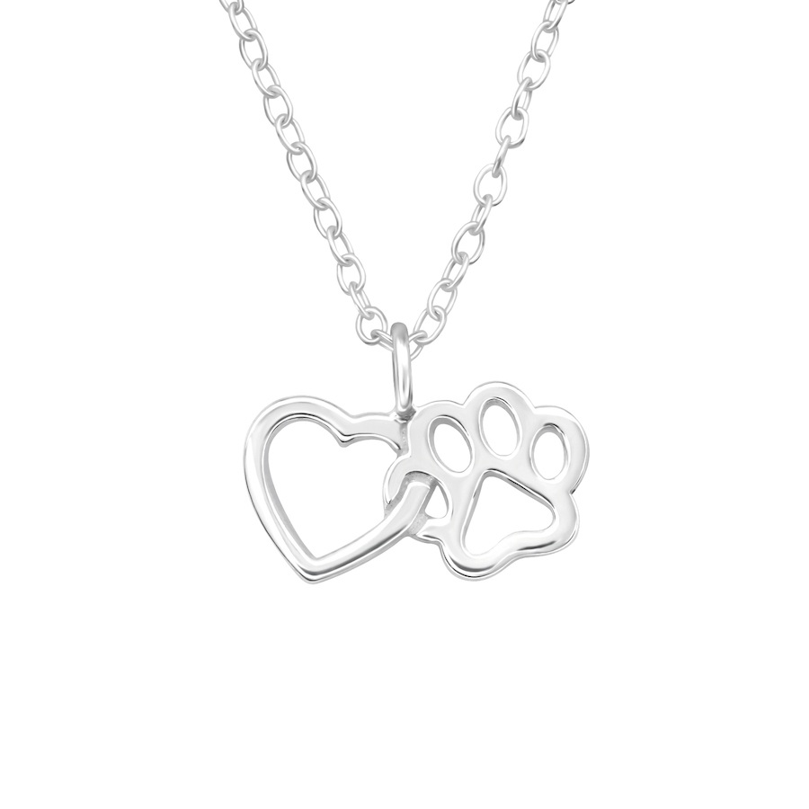Sterling Silver Dainty Love and Paw Pendant Necklace - Ag Sterling