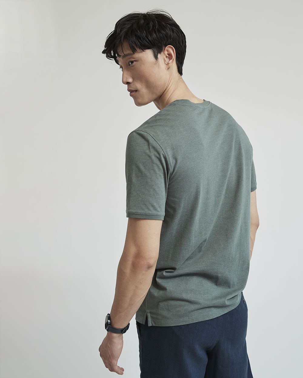Solid Short-Sleeve Tee with Henley Neckline