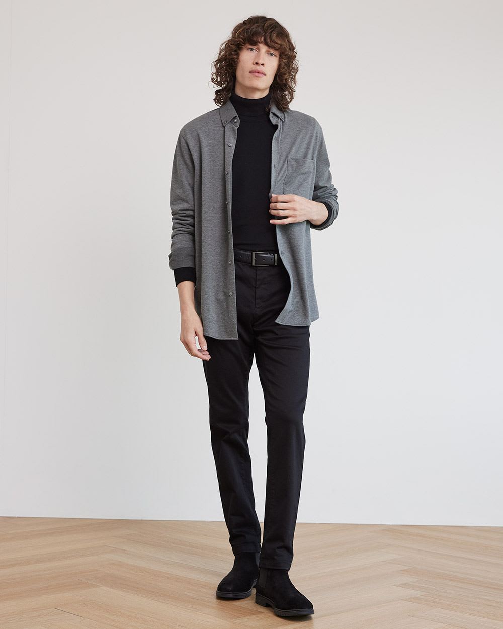 Long-Sleeve Piqué Cotton Shirt