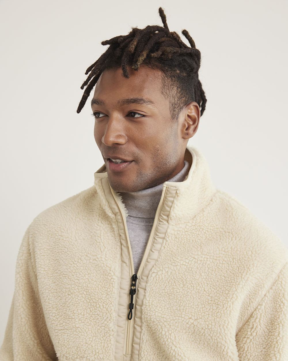 Long-Sleeve Half-Zip Mock-Neck Sherpa Pullover