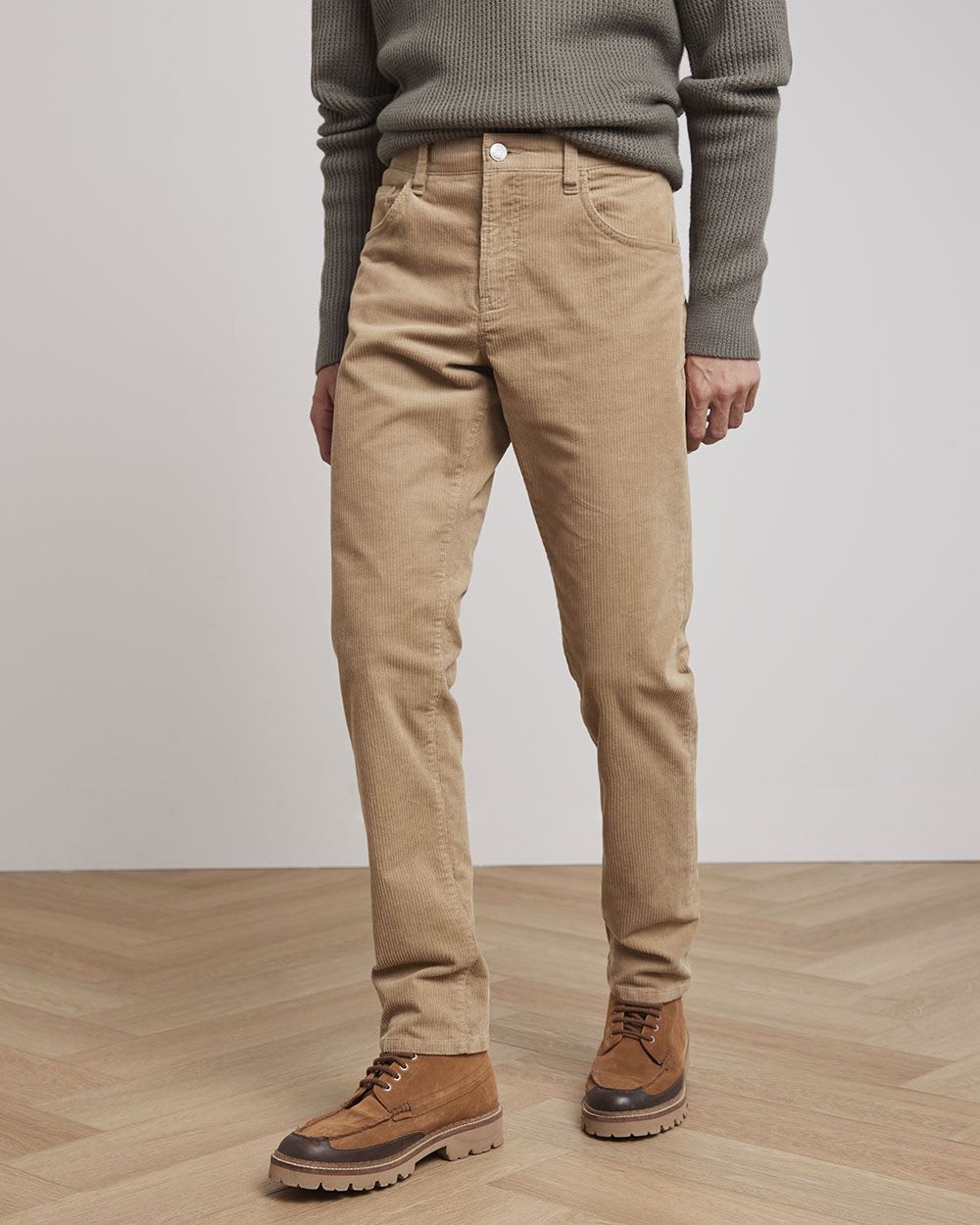 Solid Slim-Fit Corduroy Pants