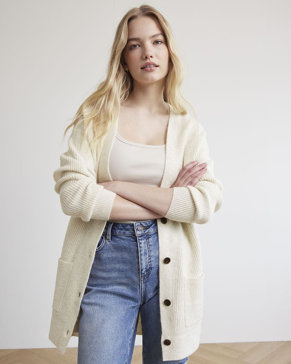V-Neck Buttoned-Down Relaxed Cardigan