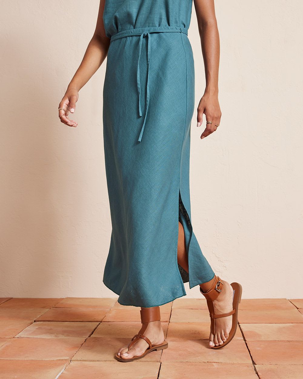 Linen High-Rise A-Line Midi Skirt