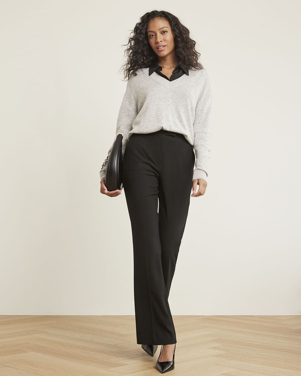 Long-Sleeve V-Neck Cashmere-Blend Sweater