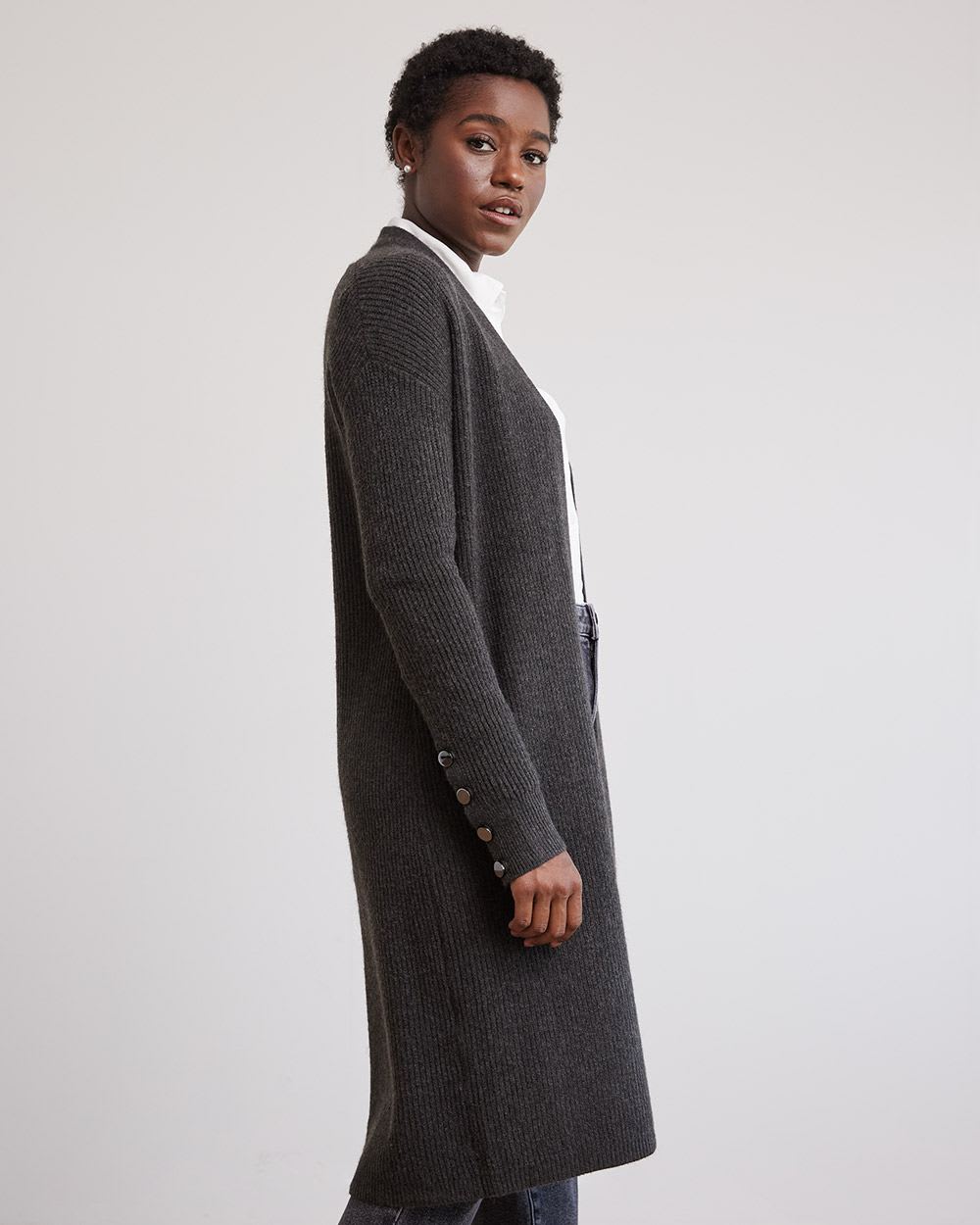 Long-Sleeve Long Open Cardigan