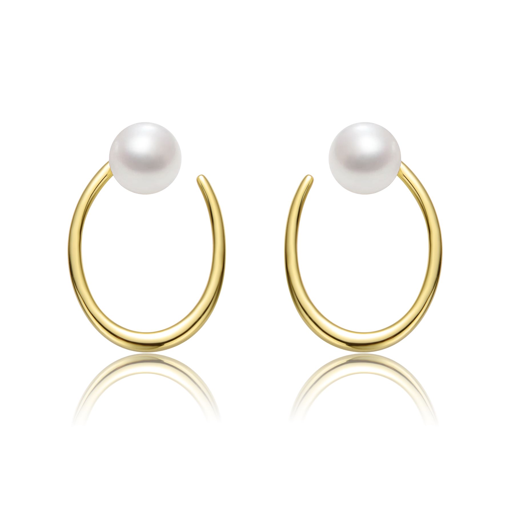 Sterling Silver 14k Yellow Gold Plated with White Pearl Oblong Oval Halo Hoop Dangle Earrings